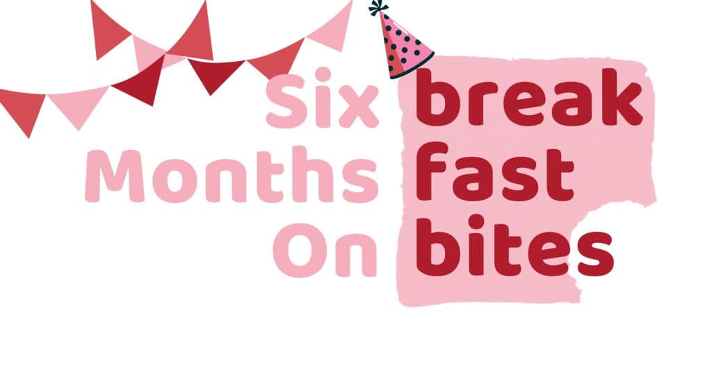 Breakfast Bites Six months on a graphic that reads "Breakfast Bites | Six months on"